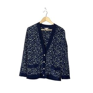 Vintage Ann Taylor silk cardigan blue green abstract print button‎
